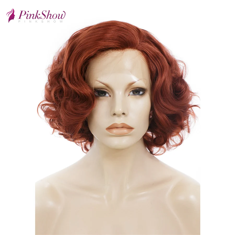 Женские короткие парики Pinkshow темно-красный синтетический парик на сетке спереди