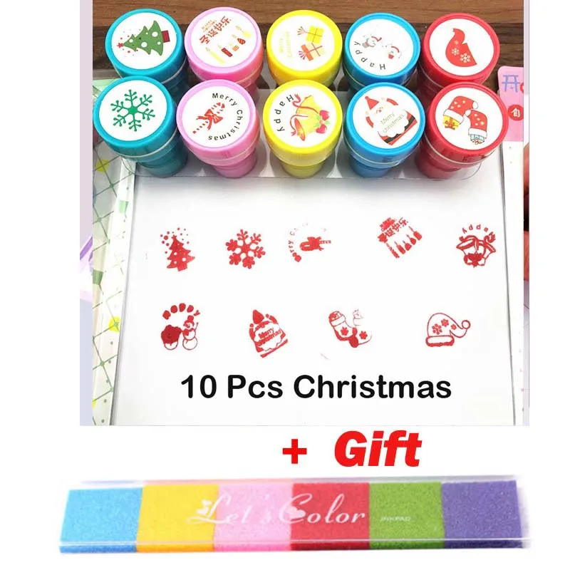 10Pc christmasx1 Ink 1 комплект пластиковый прекрасный смайлик Животное штамп с номером игрушка для DIY Декор альбом для вырезок карточки с буквами бумага подарочная игрушка - Цвет: 10Pc christmasx1 Ink