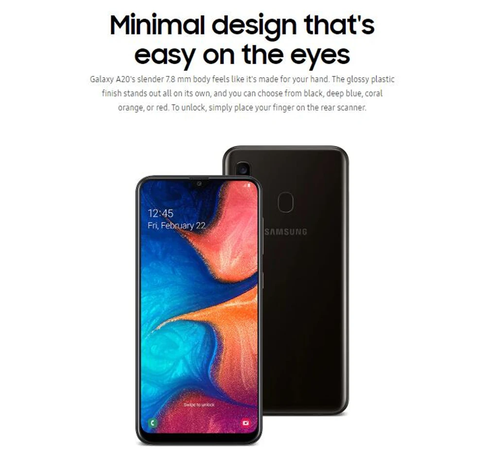 Samsung Galaxy A20 разблокированный 4G Android мобильный телефон Octa Core 6," Dual SIM 13MP и 5MP задняя камера ram 3 ГБ rom 32 ГБ