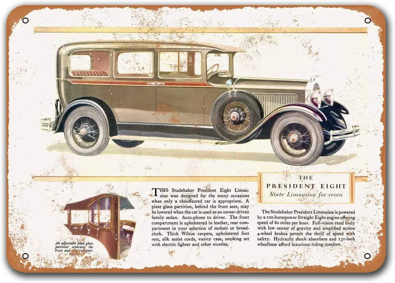 Коллекция 1928 года жестяные светильники Studebaker с изображением лимузина таблички