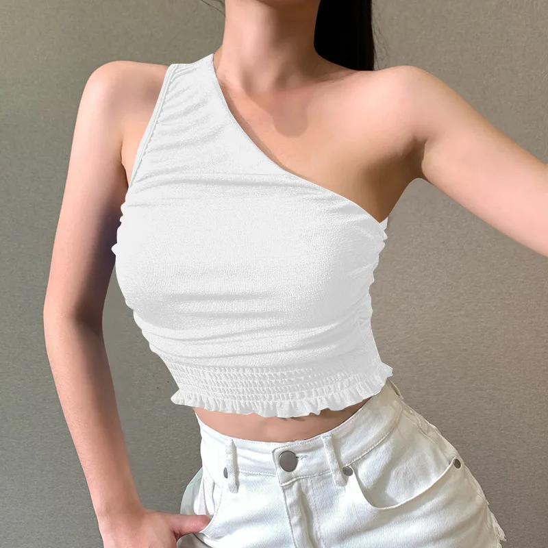 

Summer New European and American Women's Wear Sexy Slim One Shoulder Waistcoat Women's Wear Tops for Women Tank Top Cropped Top