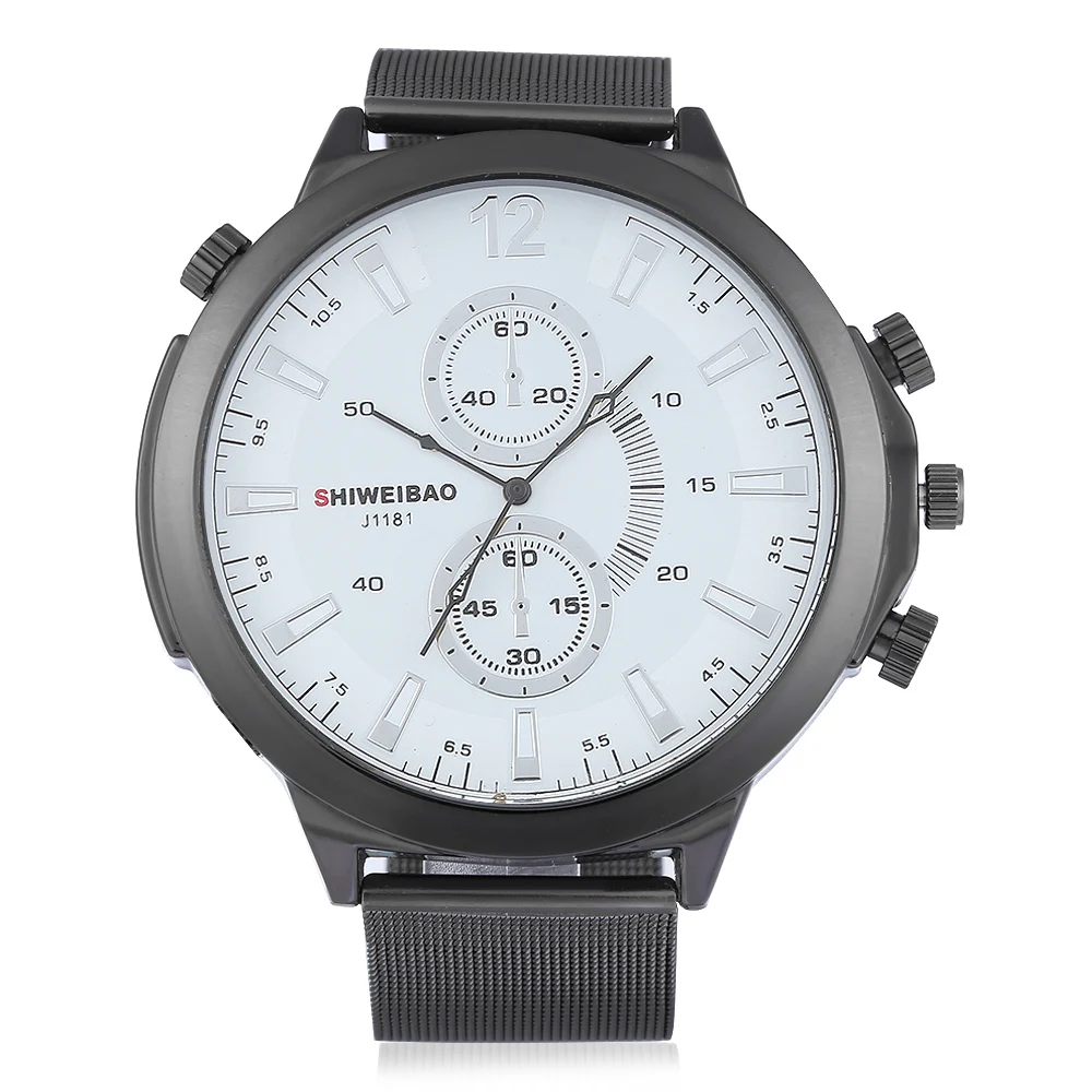

SHIWEIBAO Top Brand Watch Men's Military Watch Deluxe Men's Quartz Watch Black Steel Net Strap Sport Relojes Hombre Masculino