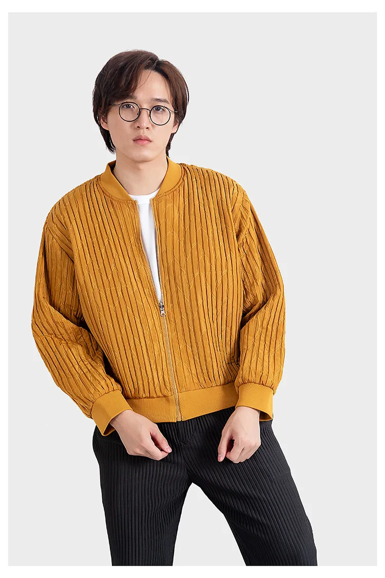 

IEFB High Qualtiy Thick Pleated Jacket 2021 spring Autumn New Baseball Jerseys Collars Short Coat With Cotton Zipper Men's Cloth