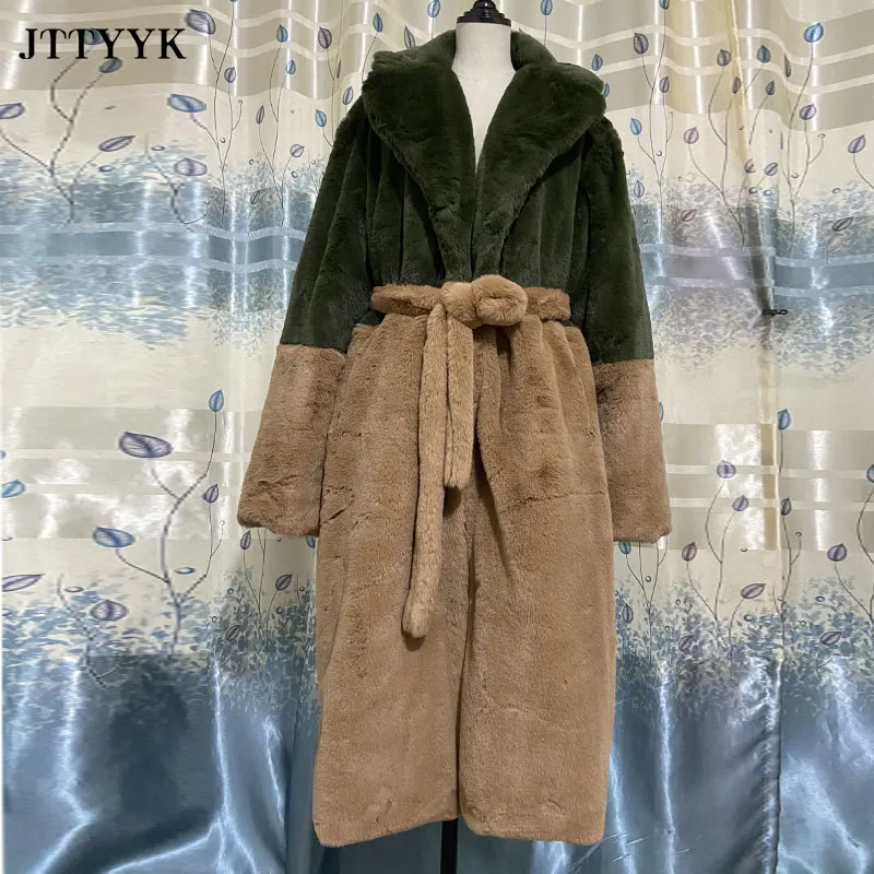 Jaqueta de Inverno Jaqueta de Pele do Falso Cabolsa de Pele Cabolsas de Pelúcia com Cinto Parka Roupas Femininas Peludo Longo Lapela Cabolsa Grosso Quente Feminino 15 High Quality Moda Feminina