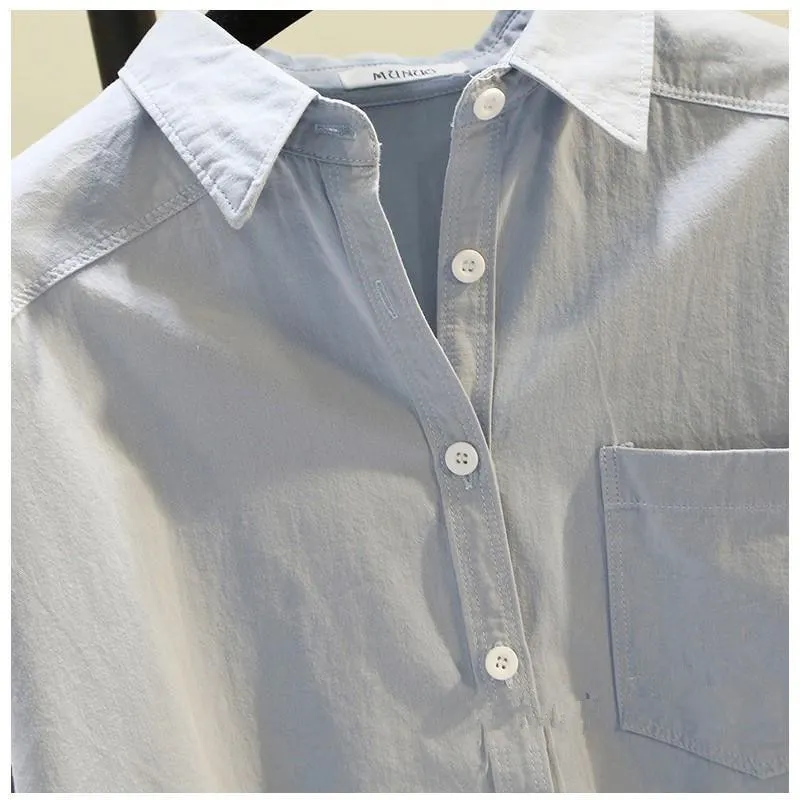 

Women 100%Cotton Pockets Oversized Shirts Spring Autumn Loose Blouses Female Tops Loose BF Korean Style Blusas