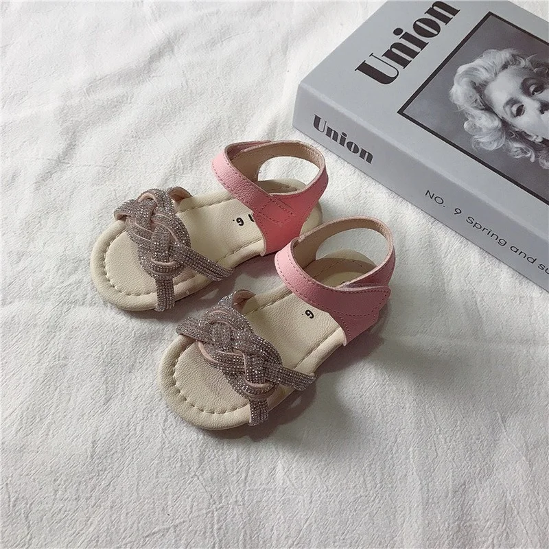 

Girls Sandals 2021 New Summer Baby Girl Shoes Soft-soled Shining Drill Cute Little Girl Sandals Open Toe Velcro Fashion Shoe