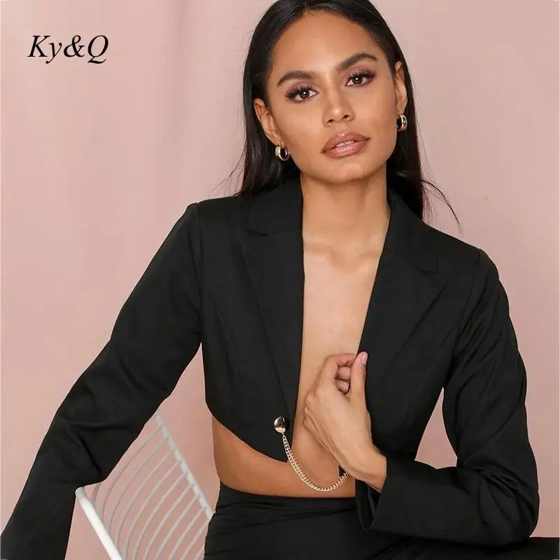 

Женский блейзер в стиле Харадзюку, Черный Повседневный Готический пиджак в стиле панк с V-образным вырезом и металлической цепочкой, улична...