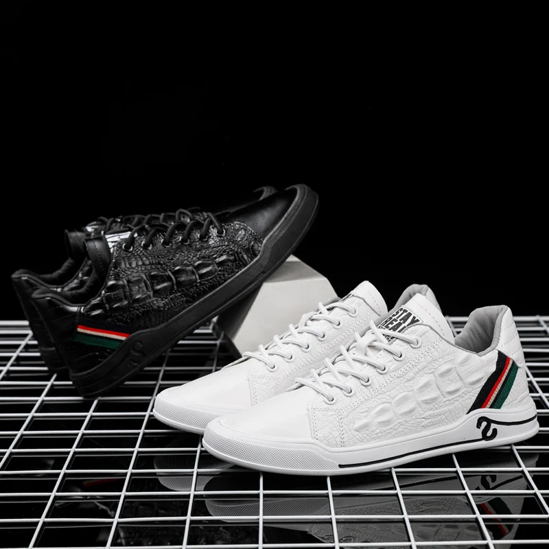 

YEINSHAARS Brand Men Leather Casual Shoes Crocodile Print Men High Tops Spring Autumn Flat Shoes Cool Leisure Sneakers Loafers