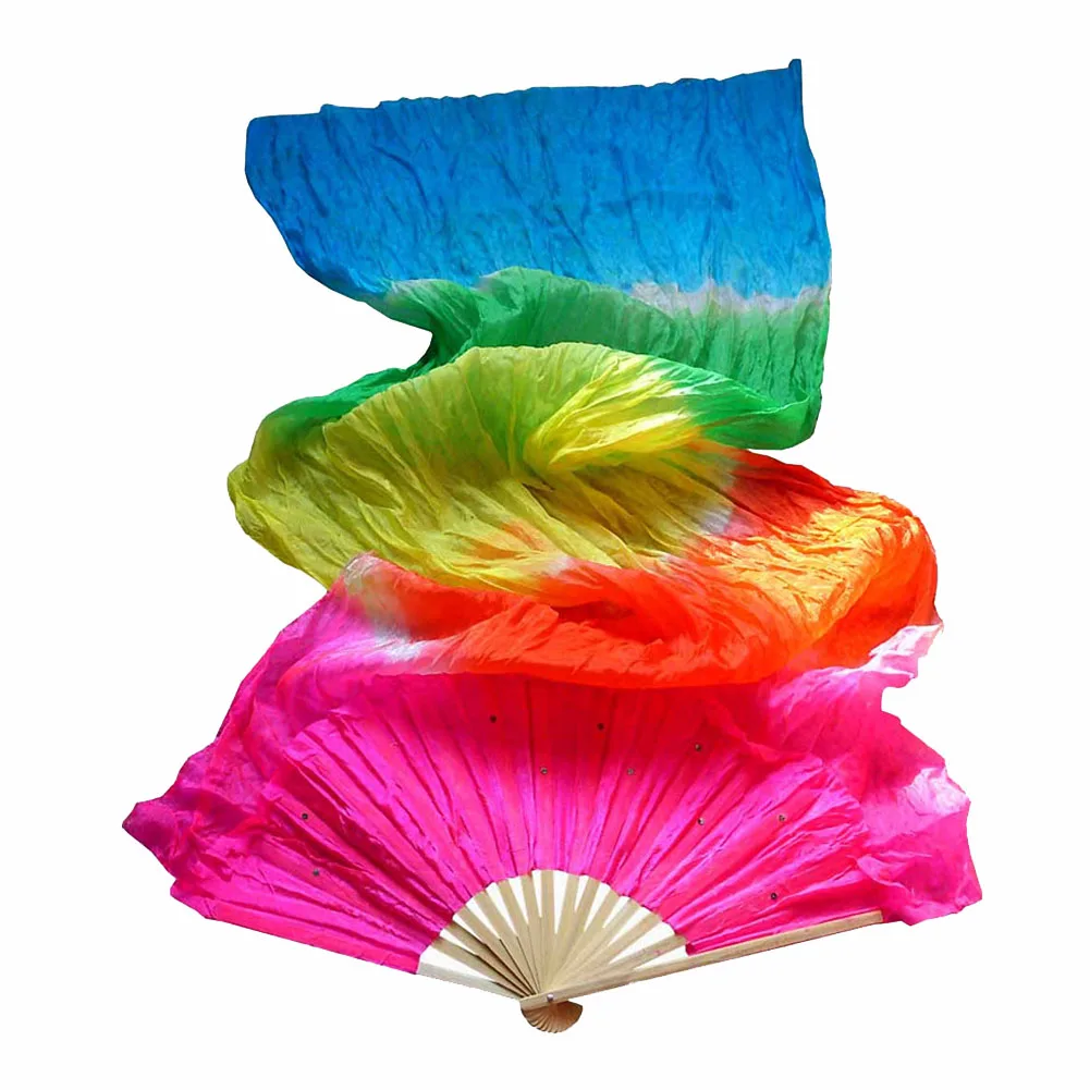New Elegant Imitated Silk Fabric Horizontal Stripes Gradient Long Dance Fans FEA889 | Тематическая одежда и униформа