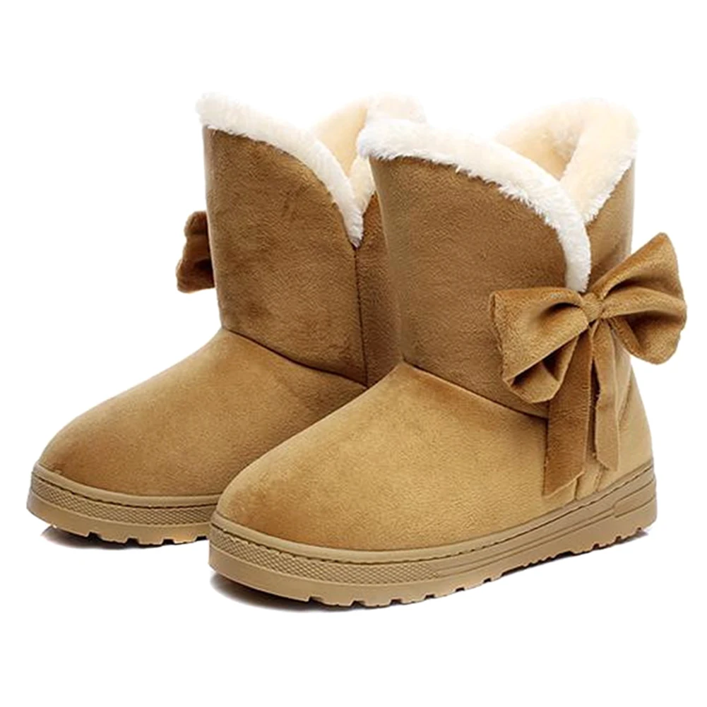 Новинка 1 пара Женские зимние сапоги Теплая обувь с бантиком Плюшевая