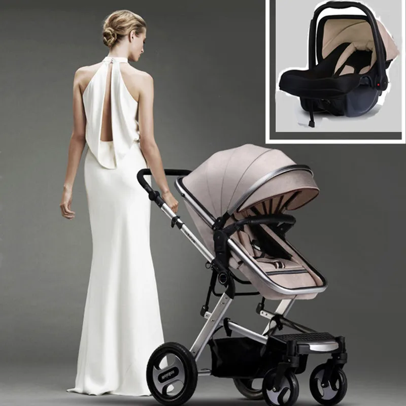 Детская коляска 3 в 1 с автомобильным сиденьем высокая Ландшафтная складная