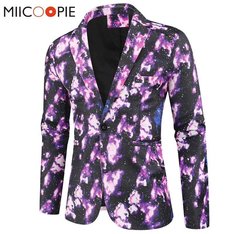 

3D Starry Sky Printed Suits For Men Korean Clothes Terno Masculino Slim Fit Luxury Men Brand Casual Party Coat Jacket Blazers
