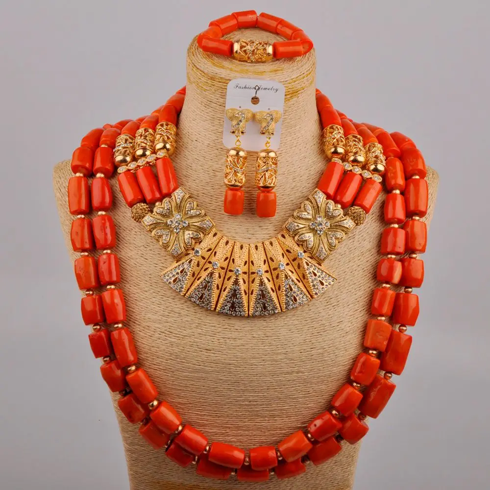 Модный костюм ожерелье оранжевый нигерийский коралловый бисер Свадебный