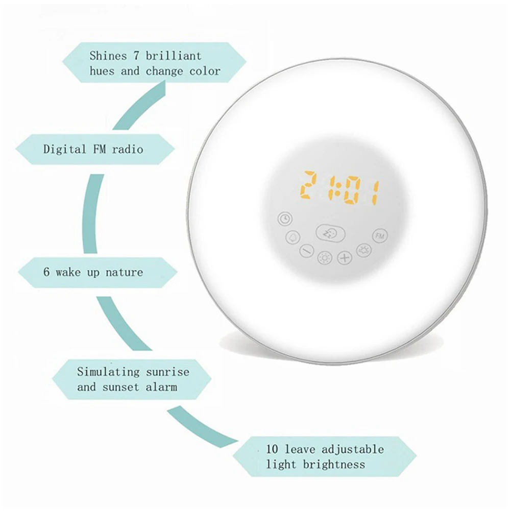 

Digital Alarm Clock Wake Up Light Table LED Lamp Electronic Clock Despertador Sunrise Sunset Alarm Snooze Clocks FM Radio Desk