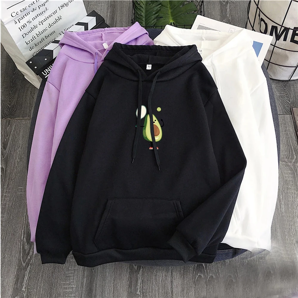 Avocado Hoodies Oversized Cartoon Print Pocket Sweatshirts Hooded Harajuku Vintage Korean Pullovers Women Sweet Girl Sweetshirts