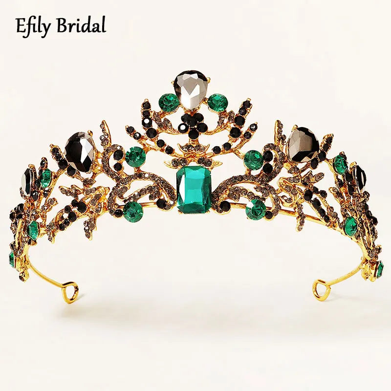 

Efily Green Crystal Crown Baroque Wedding Hair Accessories Bridal Tiara Women Vintage Jewelry Bride Headpiece Bridesmaid Gift