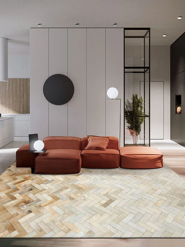 

Роскошный светильник ковер из натуральной коровьей кожи, американский ковер из воловьей кожи для гостиной, кожаный ковер с меховым украшением для виллы, спальни