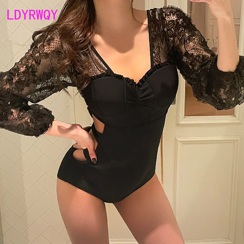 LDYRWQY 2021 новый корейский Тонкий Модный Ретро кружевной пикантный бикини с длинным