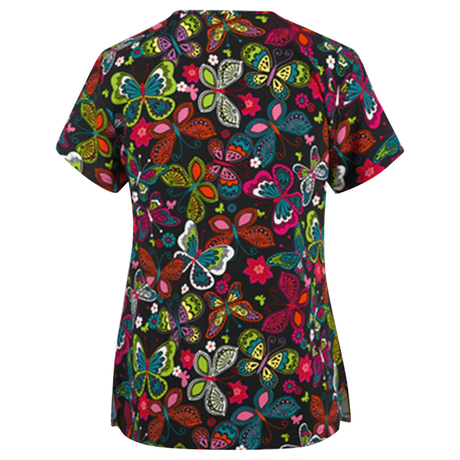 

Summer Nurse Uniform Women Scrubs Uniform V-neck Printing Flowers Short Sleeve Tee Tops Working Salon Uniform