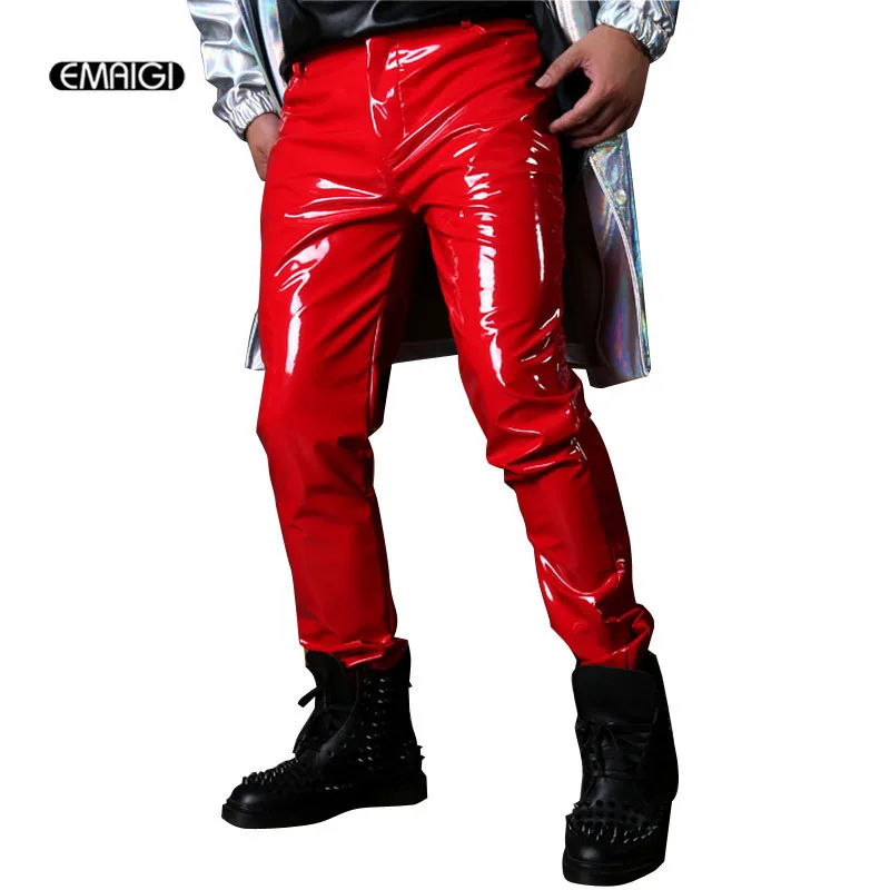 Мужские повседневные брюки из лакированной кожи мужские модные облегающие