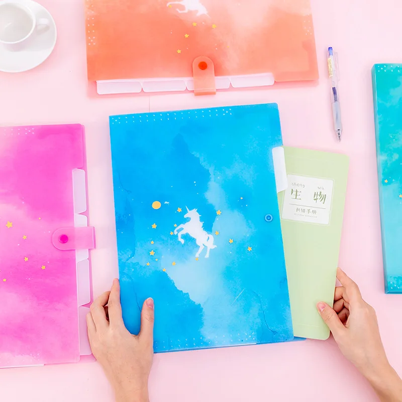 Kawaii держатель для файлов фэнтези единорог А4 сумка органа Корейская Ins 5 ячеек