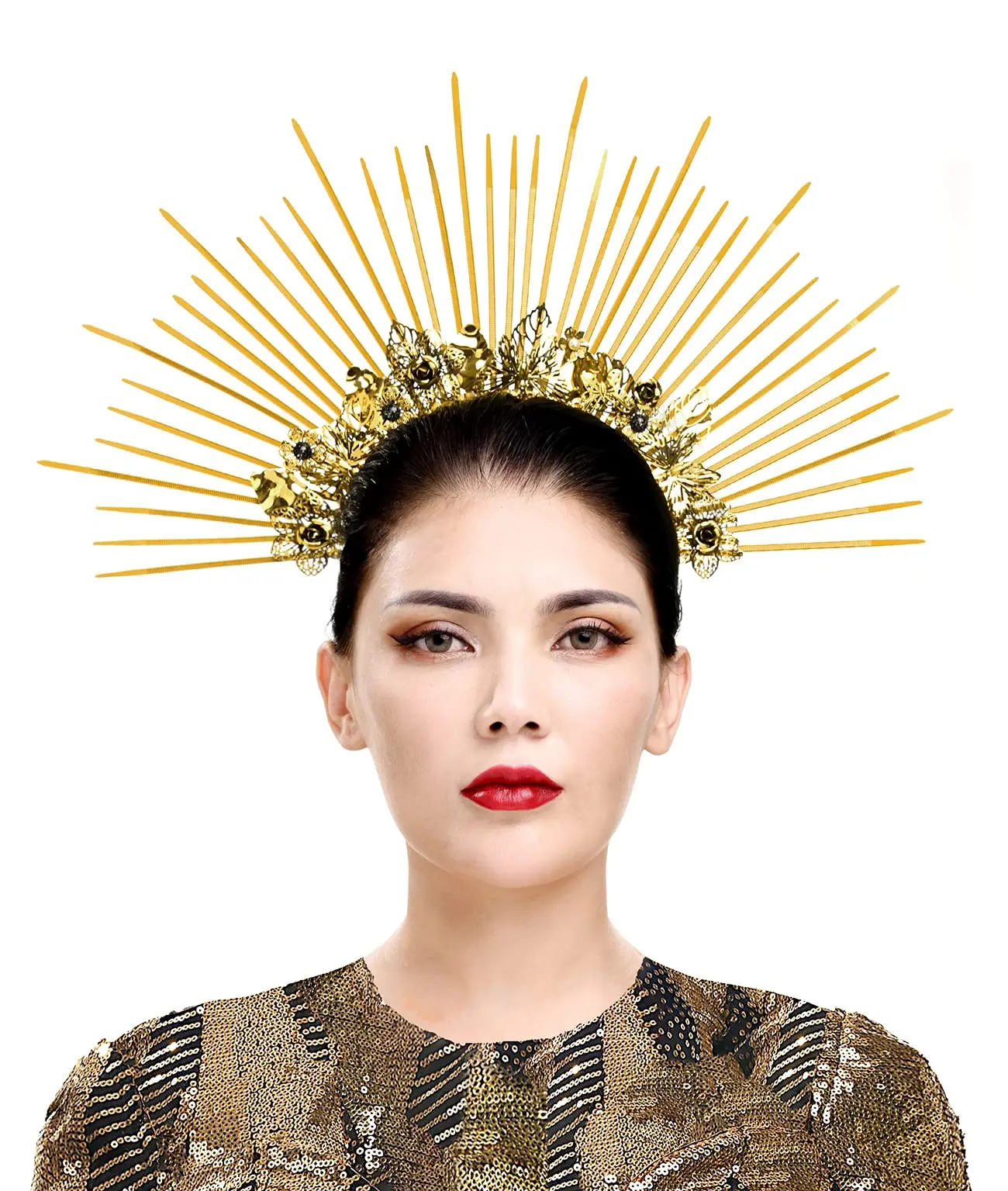 Золотая гало Корона Шипованная богиня головной убор Sunburst тиара цветок повязка на