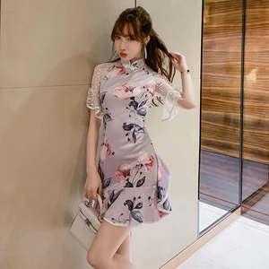 Women's Clothing Mini-Dresses Vintage Bandage Bodycon Dress Print Mesh Patchwork Summer Ruffles Moda Feminina New Robe Femme Ete 10 item image