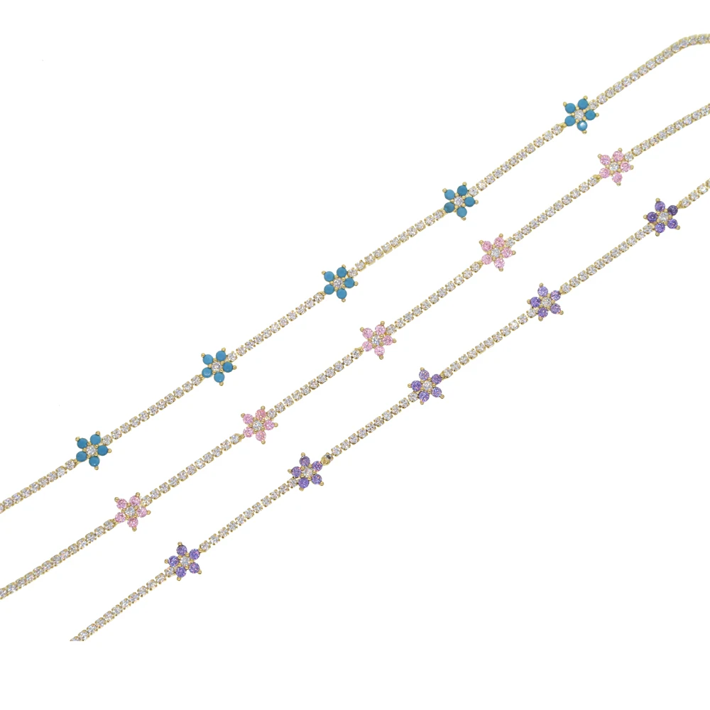 Романтическая тонкая цепочка для тенниса с кубическим цирконием пастельные