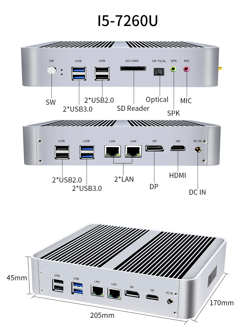 MSECORE Intel I3 7100U I5 7260U I7 7660U Fanless gaming Mini PC Windows 10 HTPC linux game PC Desktop Computer HDMI DP 4K WiFi