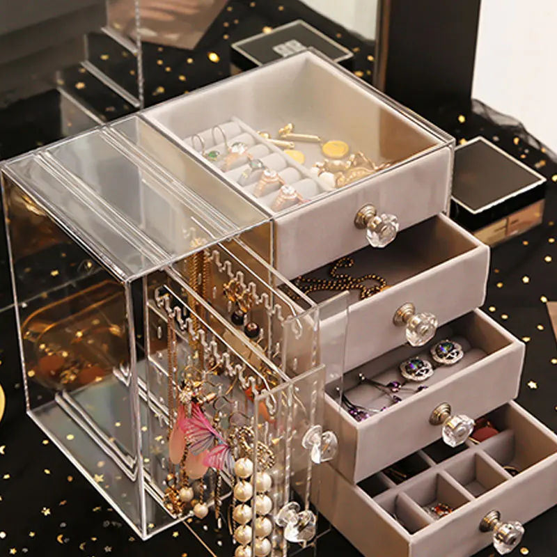 

360 Rotating Earring Holder Stand Clear Rings Earrings Organizer Acrylic Jewelry Storage Display Rack for Bracelets Necklaces