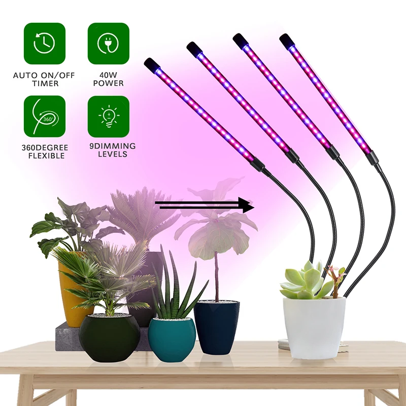 

LED Grow Light USB PhytoLamp Full Spectrum 5V Phyto Lamp 4 Heads Plant Light for Home Plants Flower Seeds Indoor Grow Box Garden