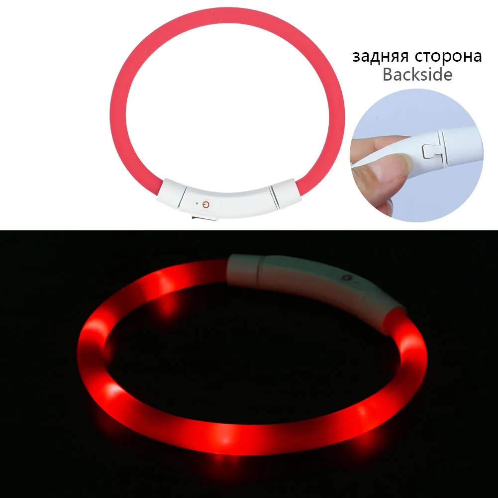 Usb зарядка Регулируемый ошейник для собак светодиодный перезаряжаемый ночной мигающий светящийся ошейник для собак пластиковый однотонный ошейник для собак - Цвет: Buckle Red B