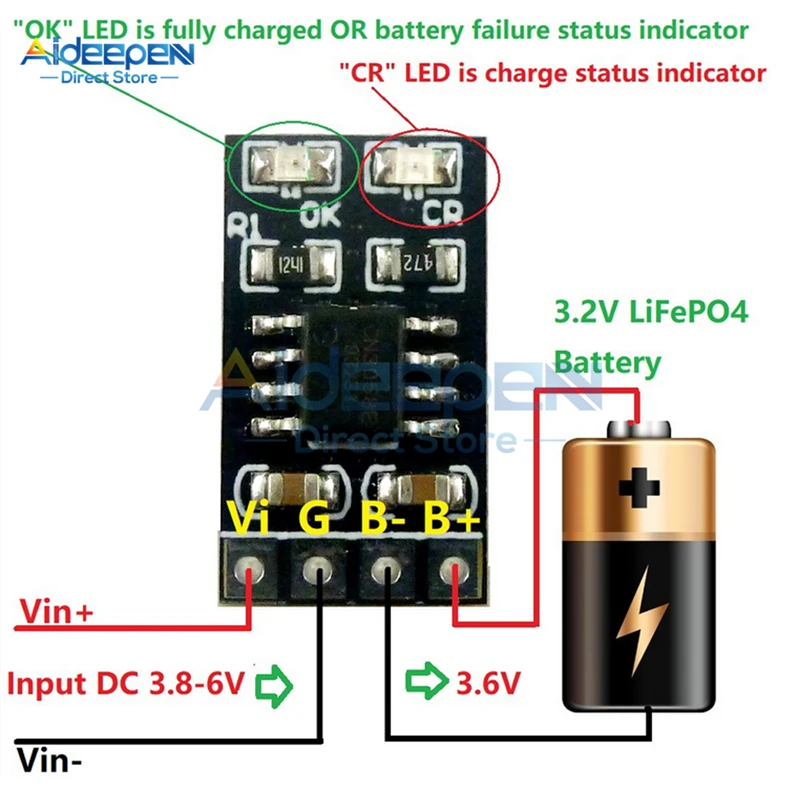 

3.2V/3.6V 1A LiFePO4 Battery Charger Module CV/ CC With Overvoltage Protection Automatic Recharge Low-Power Sleep Module