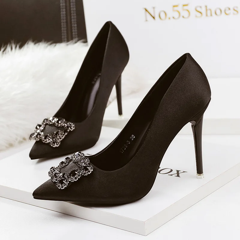 

Women's Shoes PUMPS Point Shallow Mouth 10.5CM High Heels Nightclub Sexy Stiletto Buckle Diamond Rhinestone Wedding Shoes