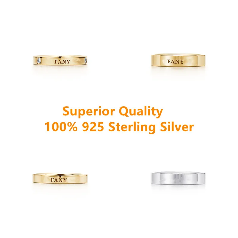 

Кольцо из серебра 925 пробы с TF парным кольцом, плоское однотонное кольцо, маленькое модное классическое ювелирное изделие для годовщины, сва...