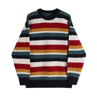 2022 women vintage sweater pullovers casual winter lazy style fashion elegant loose soft rainbow striped female knitwear jumper