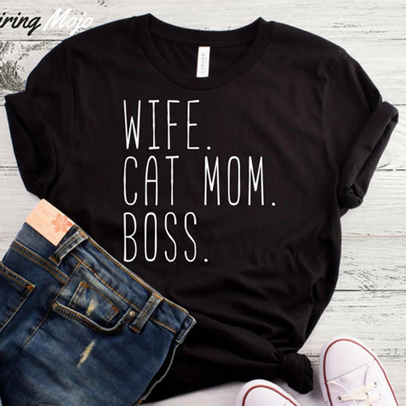 Забавная футболка с надписью &quotЖена&quot &quotкошка&quot &quotМама&quot &quotБОСС&quot Женская