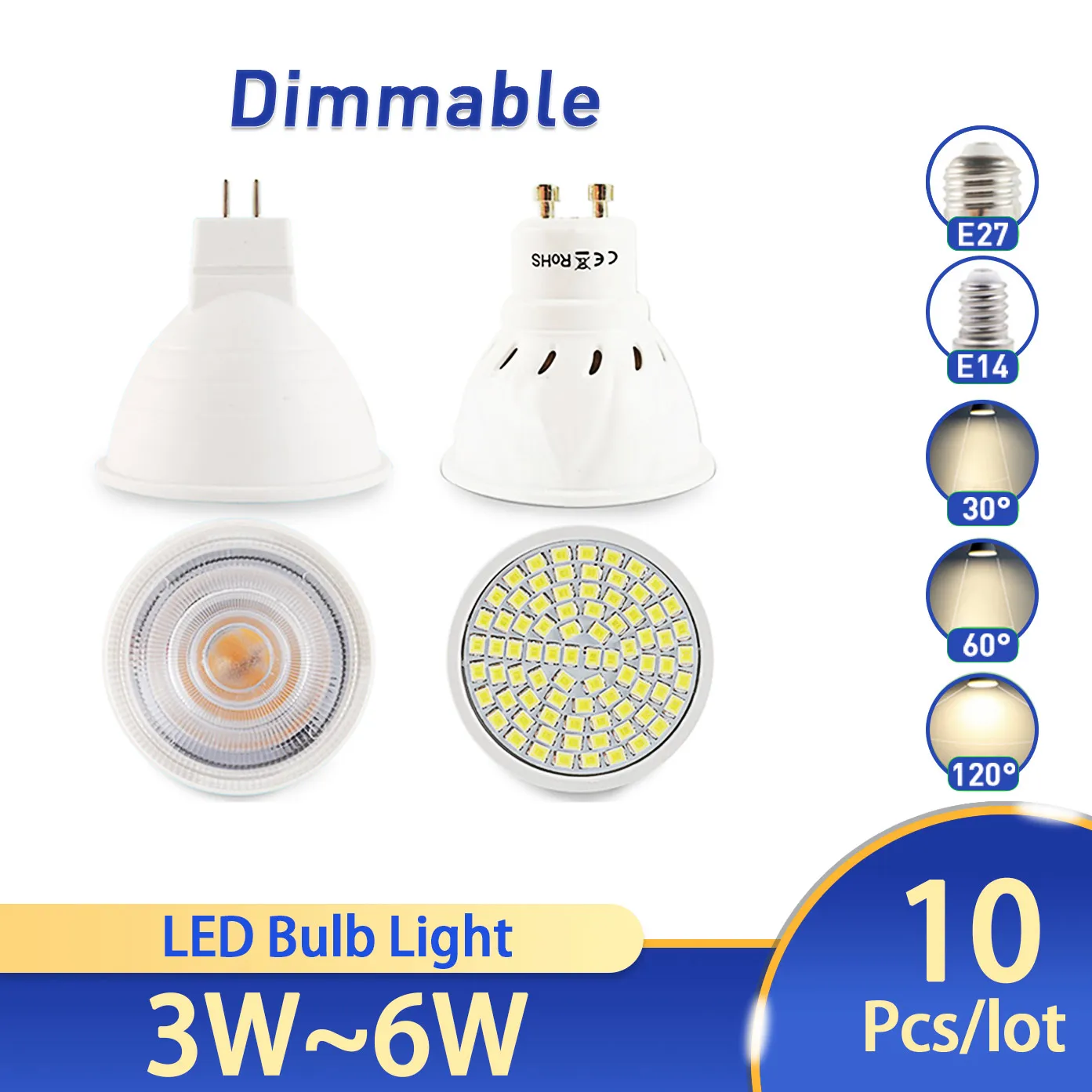 

10pcs Led Lamp Spot GU10 MR16 E27 E14 LED Bulb 6W 3W 8W 220V AC12V LED Dimmable Spotlight Lampada Bombillas cold warm white