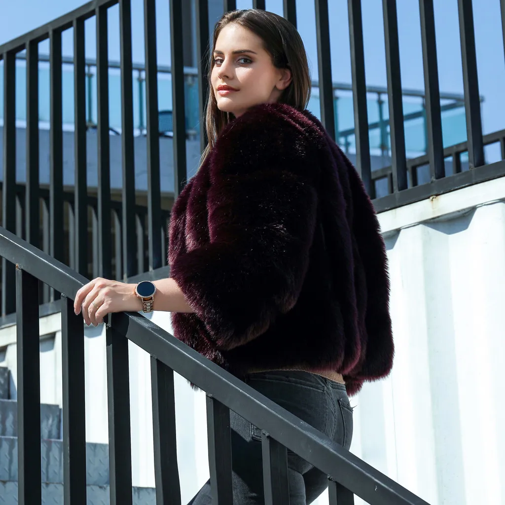 Женская модная однотонная верхняя одежда из искусственного меха кардиган