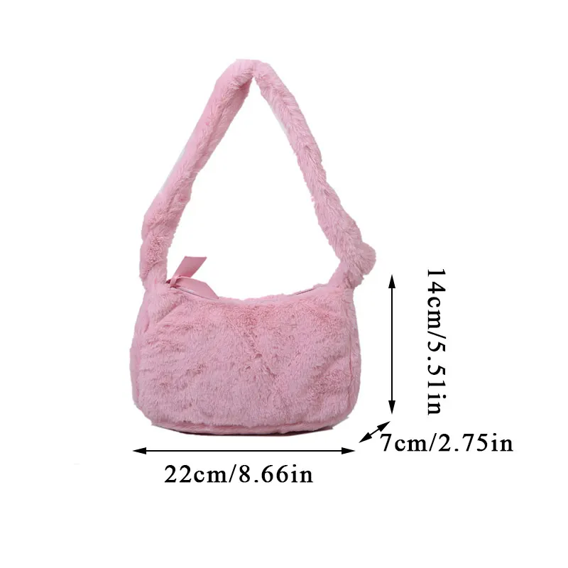 

2021 New Fashion Solid Color Shoulder Bag warm Plush Underarm Bags Autumn Winter Fluffy Female Totes Handbag Bolsas mujer