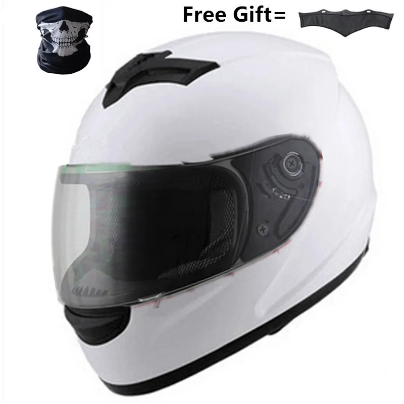 white-clear Мото шлемы полное лицо мото rcycle шлемы DOT одобренные с удаленным шейным платком четыре сезона солнцезащитный щит Прикрепленный прозрачный козырек - Цвет: white-clear