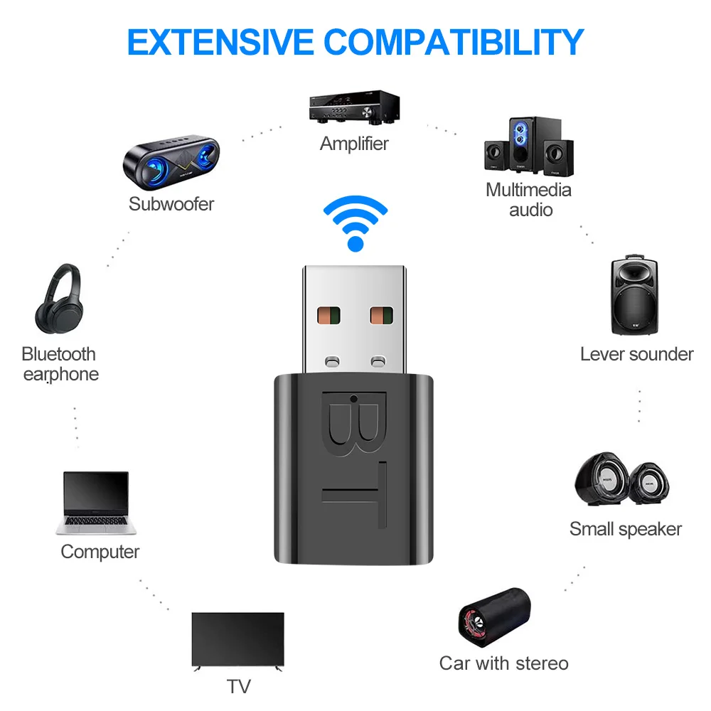 NEW USB Bluetooth 5.0 Transmitter Receiver 3 In 1 Adapter Dongle 3.5mm AUX For TV PC Headset Home Stereo Car HIFI Audio | Компьютеры и