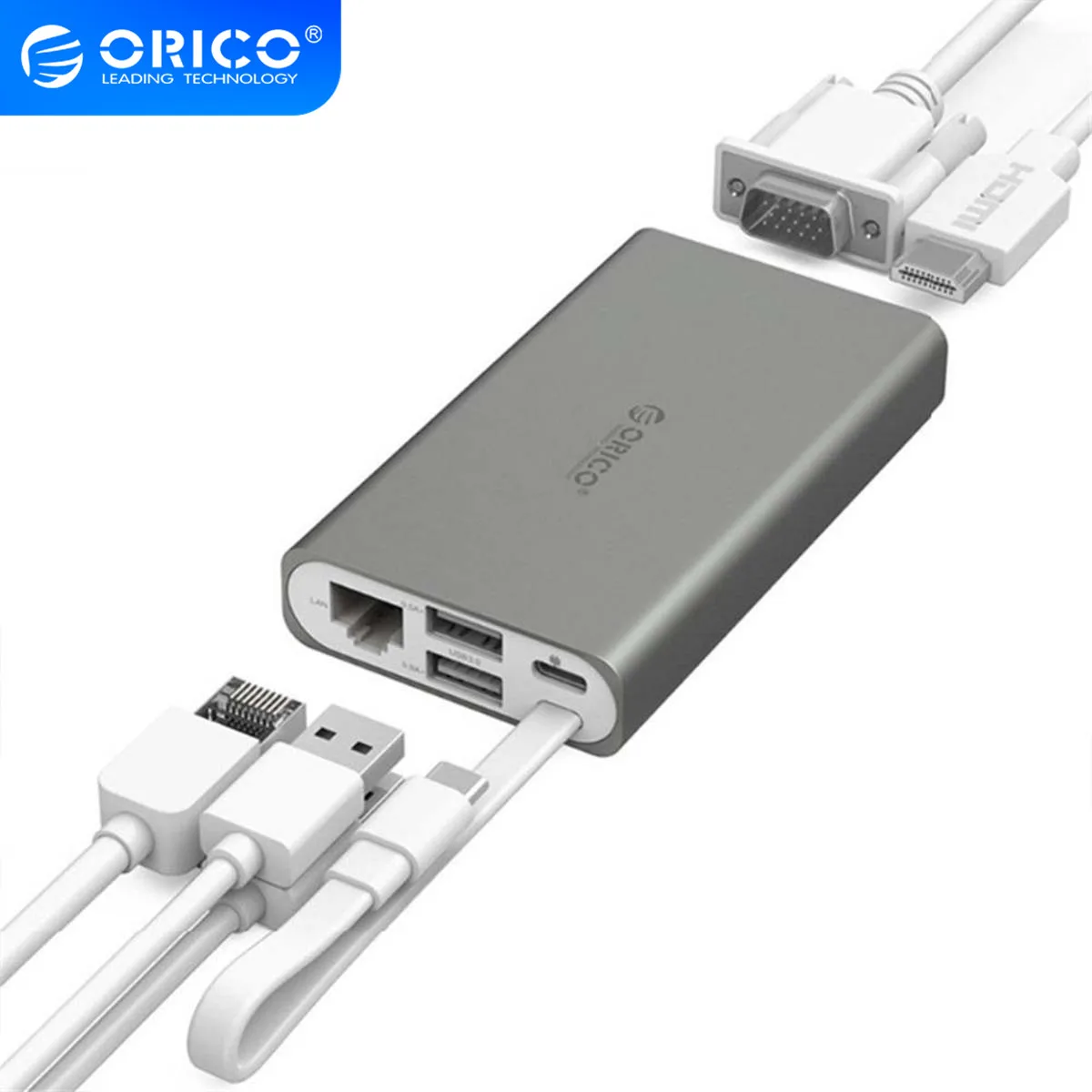 Док станция ORICO Type C для MACbook Apple USB к HDMI совместимый 4K VGA порт концентратор RJ45