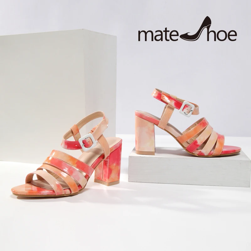 

MATESHOE 2020 New style Fashion High-heeled Shoes Rainbow Color Versatile Coarse Heel Sandals Four Seasons
