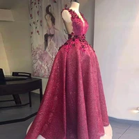amazing sequined ball gown prom dresses o neck sleeveless lace top evening party dress 3d flower special occasion gowns