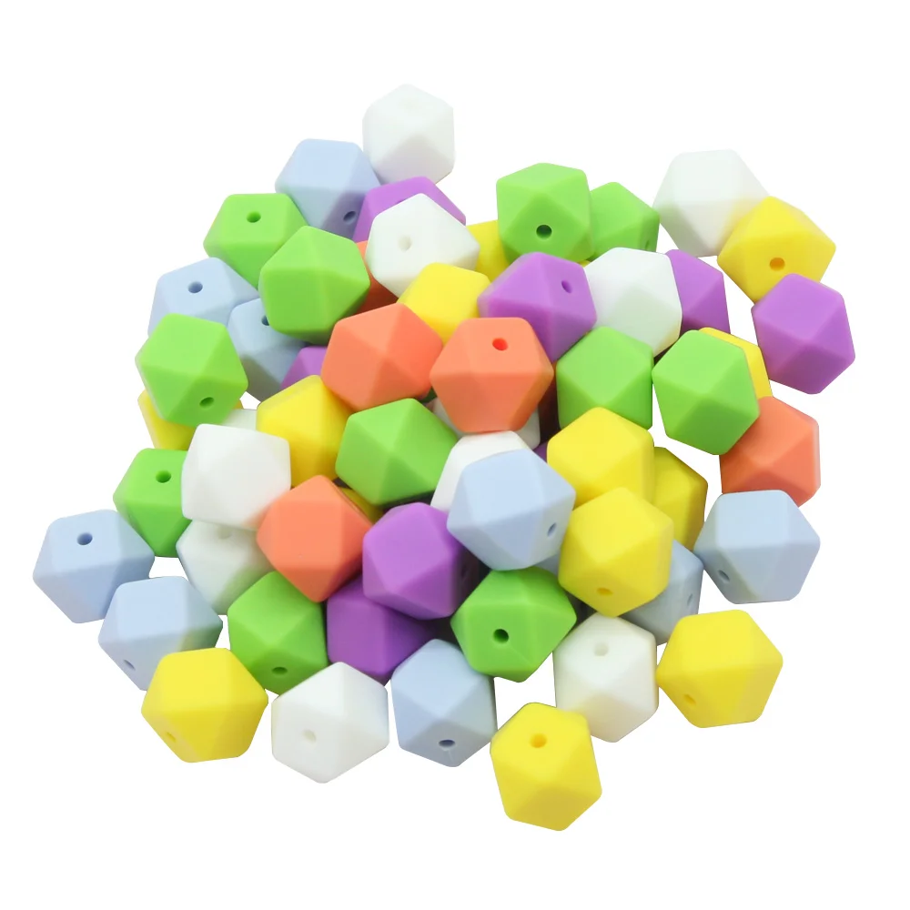 

Cute-idea 50Pcs 14mm silicone hexagon Beads food grade teether chewable jewelry necklace bracelet baby teething DIY BPA FREE