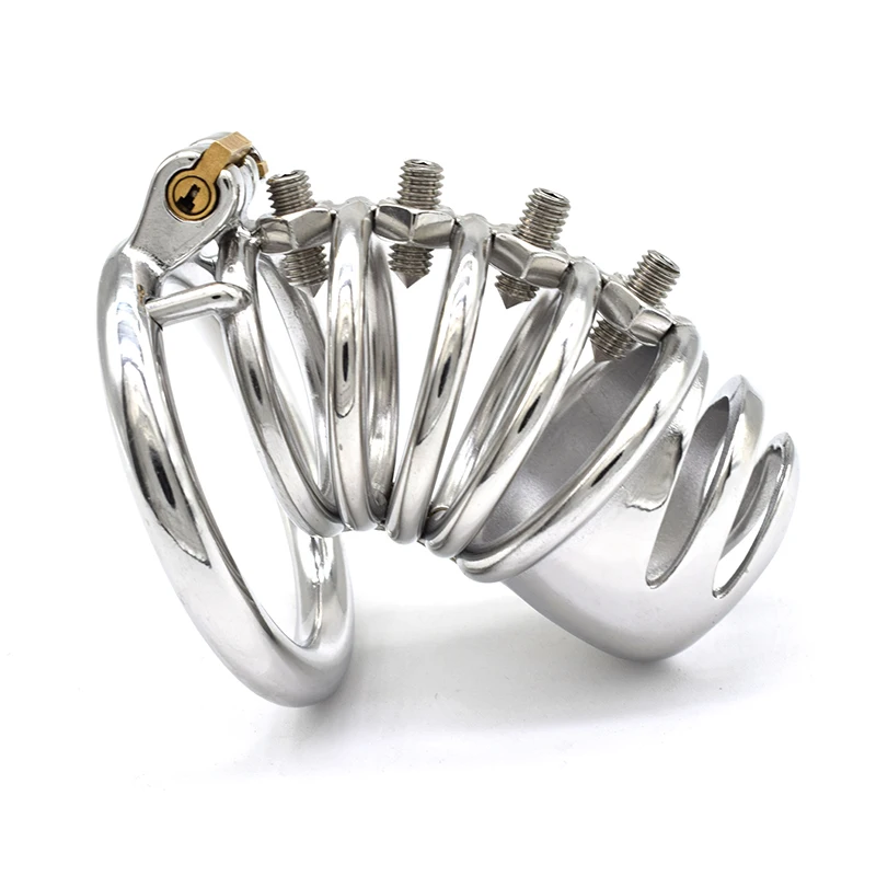 

Stainless Steel Male Chastity Device Penis Ring Cock Cage Metal Locking Belt with Screw Spike Bondage Restraint Sex Toys for Men