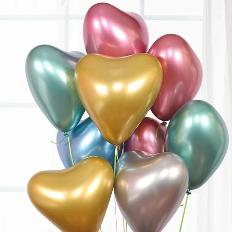 

10pcs 12inch Heart Glossy Metal Pearl Latex Balloons Thick Chrome Metallic Colors Air Balls Globos Birthday Party Decor