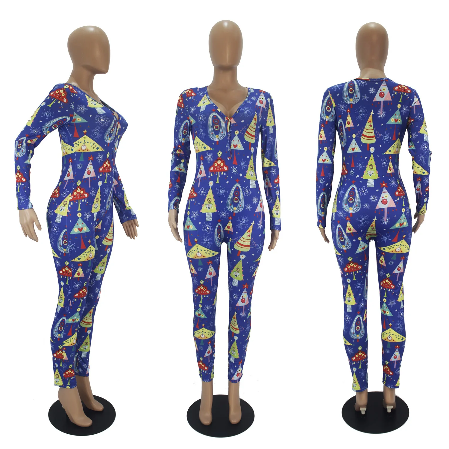

HAOOHU Sexy Long Sleeve Jumpsuit for Women Pajamas 2021 Spring Sleepwear One Piece Outfits Rompers Button V Neck Jumpsuit