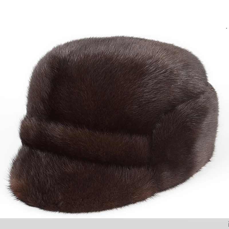 Мужская шапка из меха норки Белая теплая для осени и зимы 2019|Мужские шапка-бомбер|